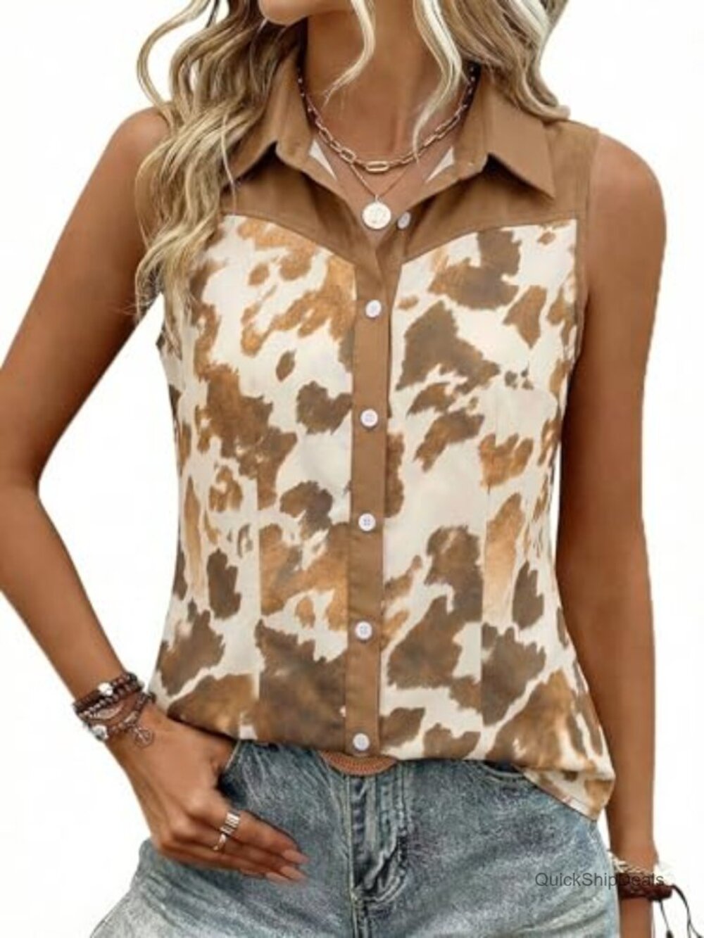 Sleeveless Button Down Western Tank Top – Retro Cowgirl Rodeo Shirt
